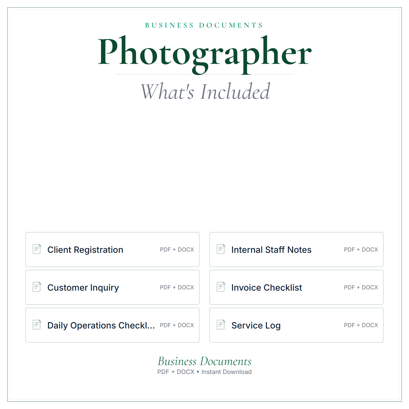 What's included in Photographer Business Documents — Premium
