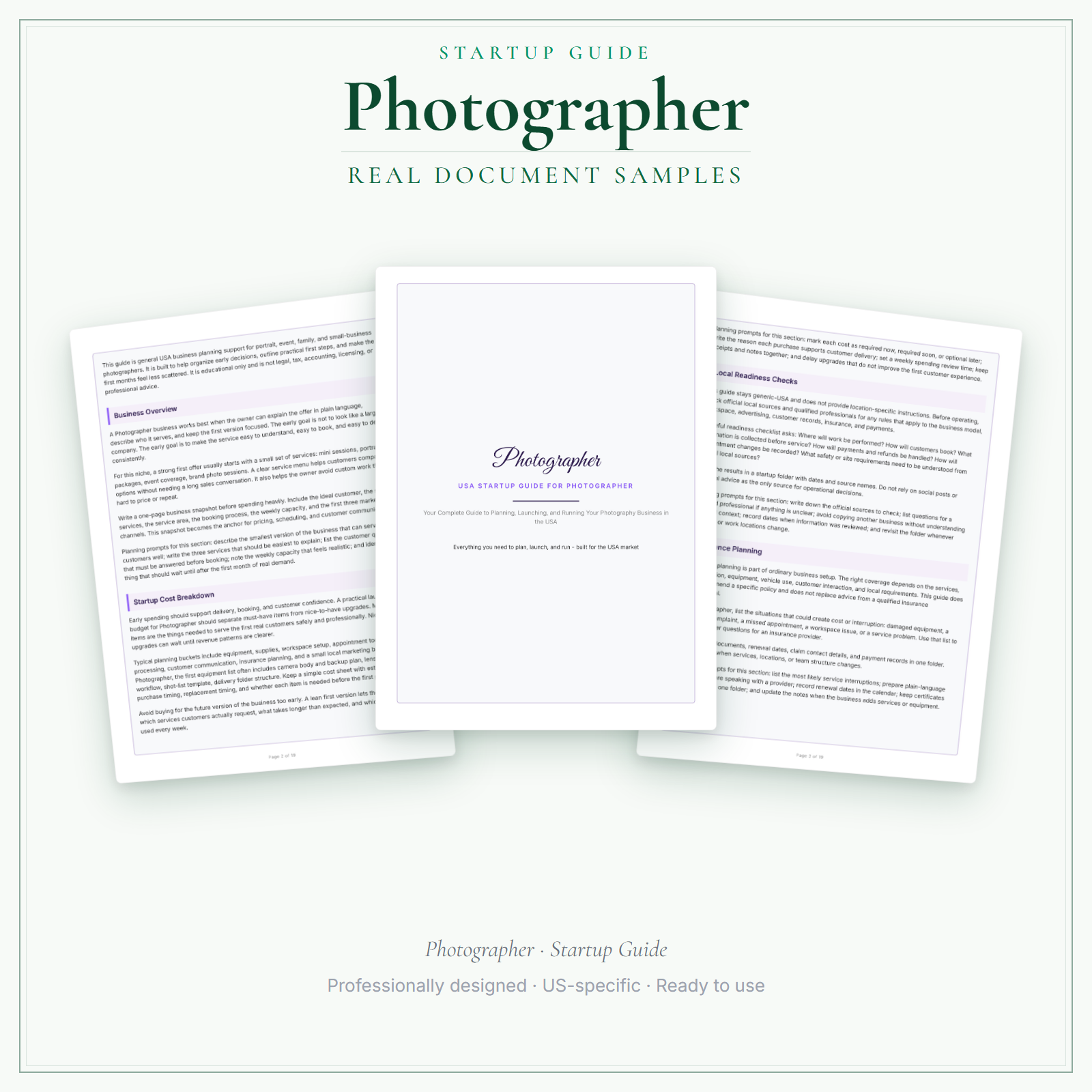 Photographer Startup Guide sample pages
