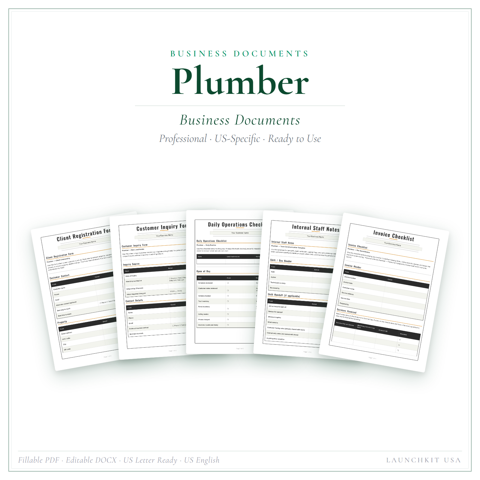 Business Documents for Plumber