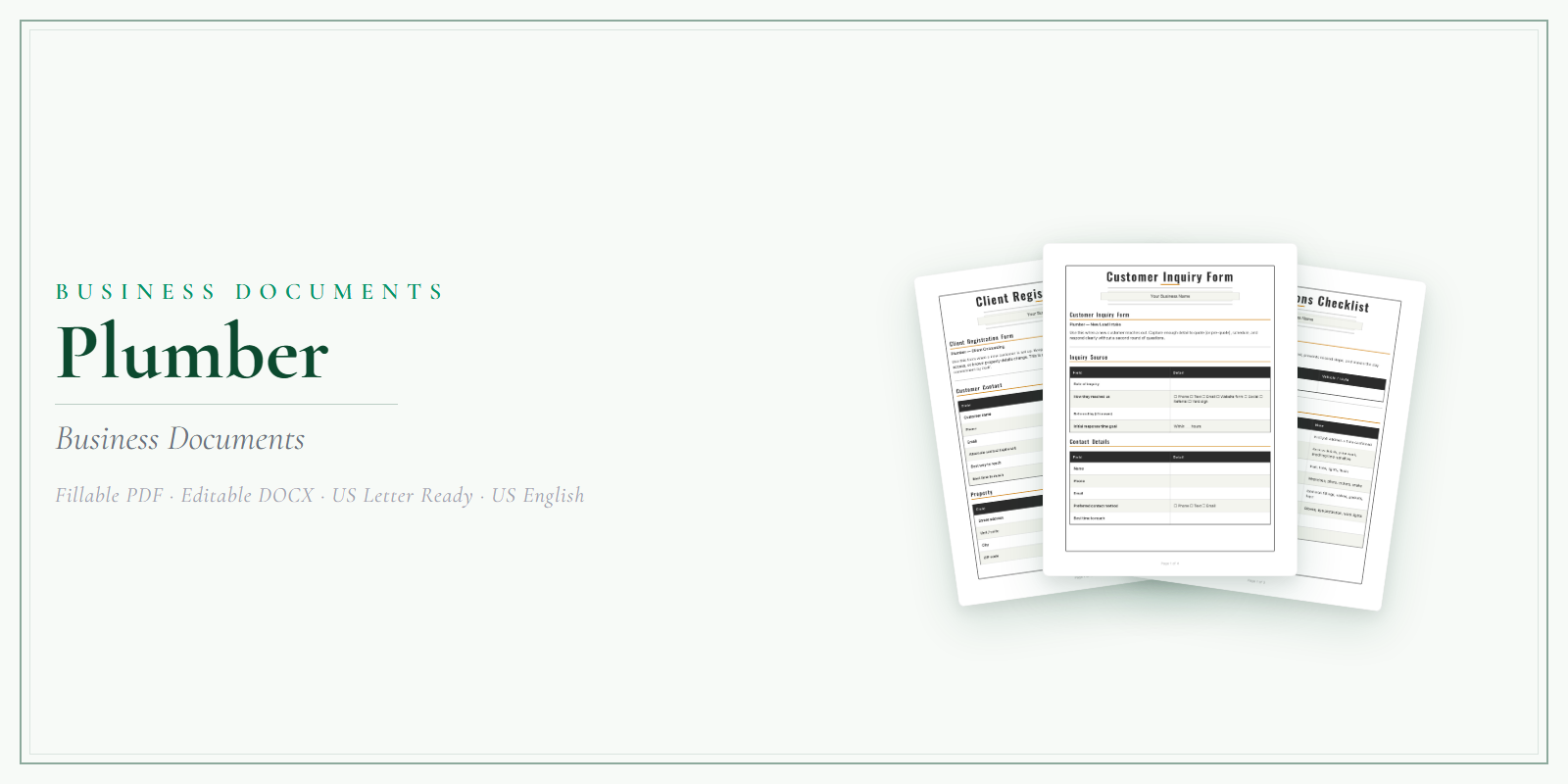 Plumber Business Documents — Premium product preview
