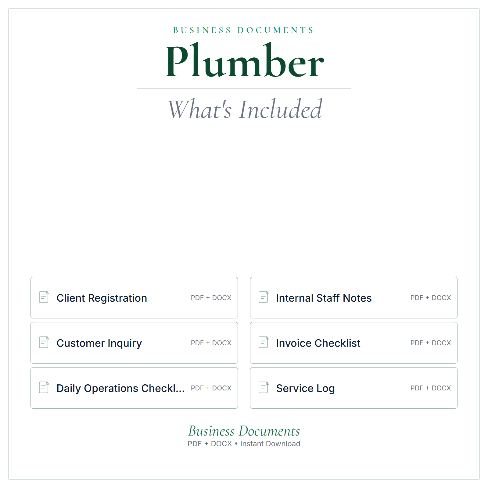 What's included in Plumber Business Documents — Premium