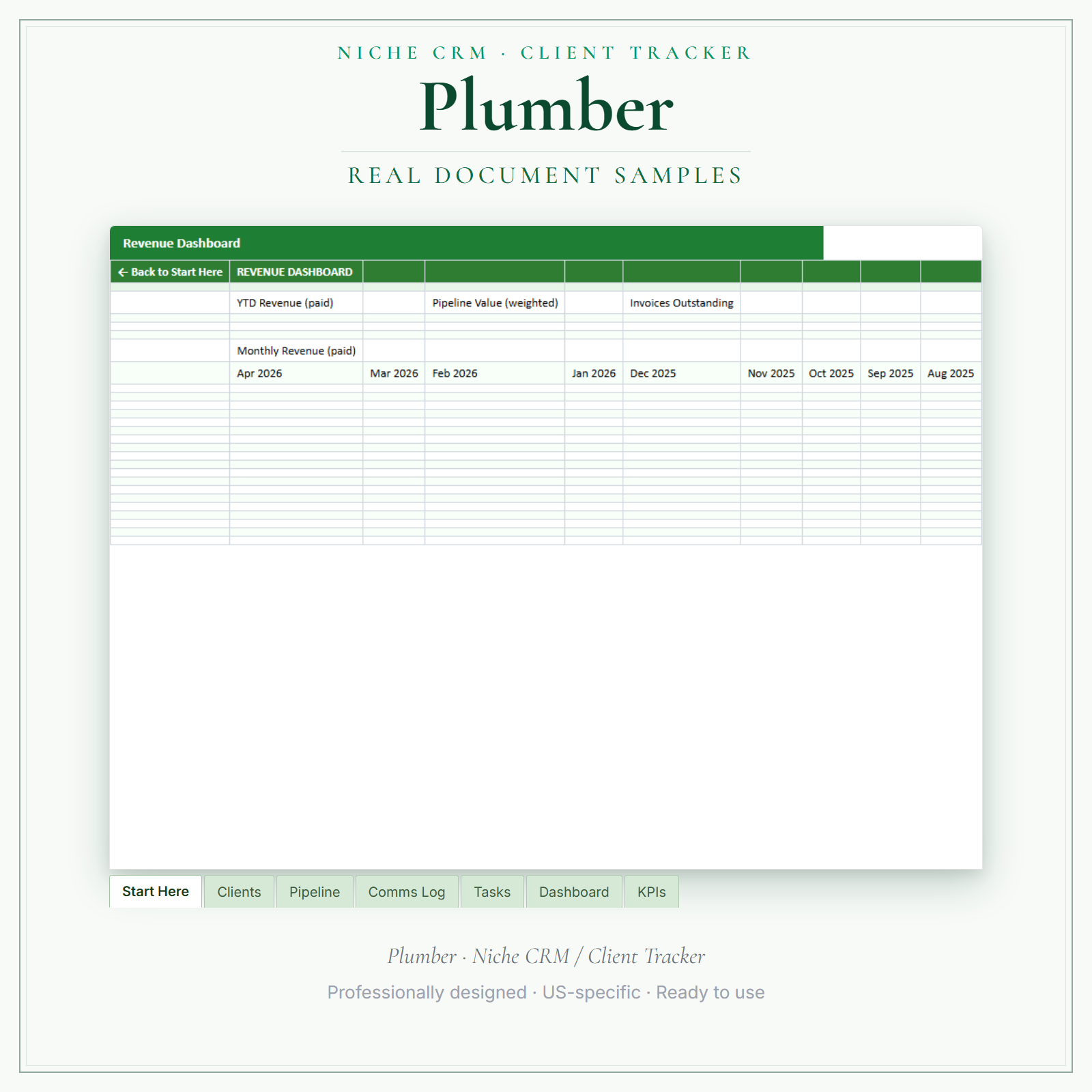 Plumber Client Tracker sample pages