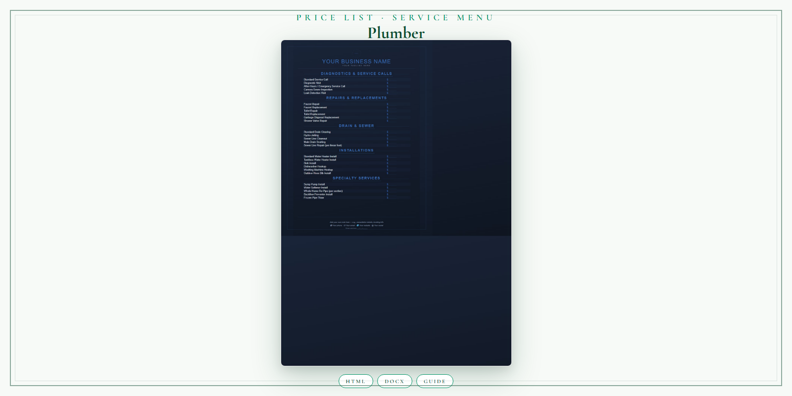 Plumber Price List & Service Menu product preview