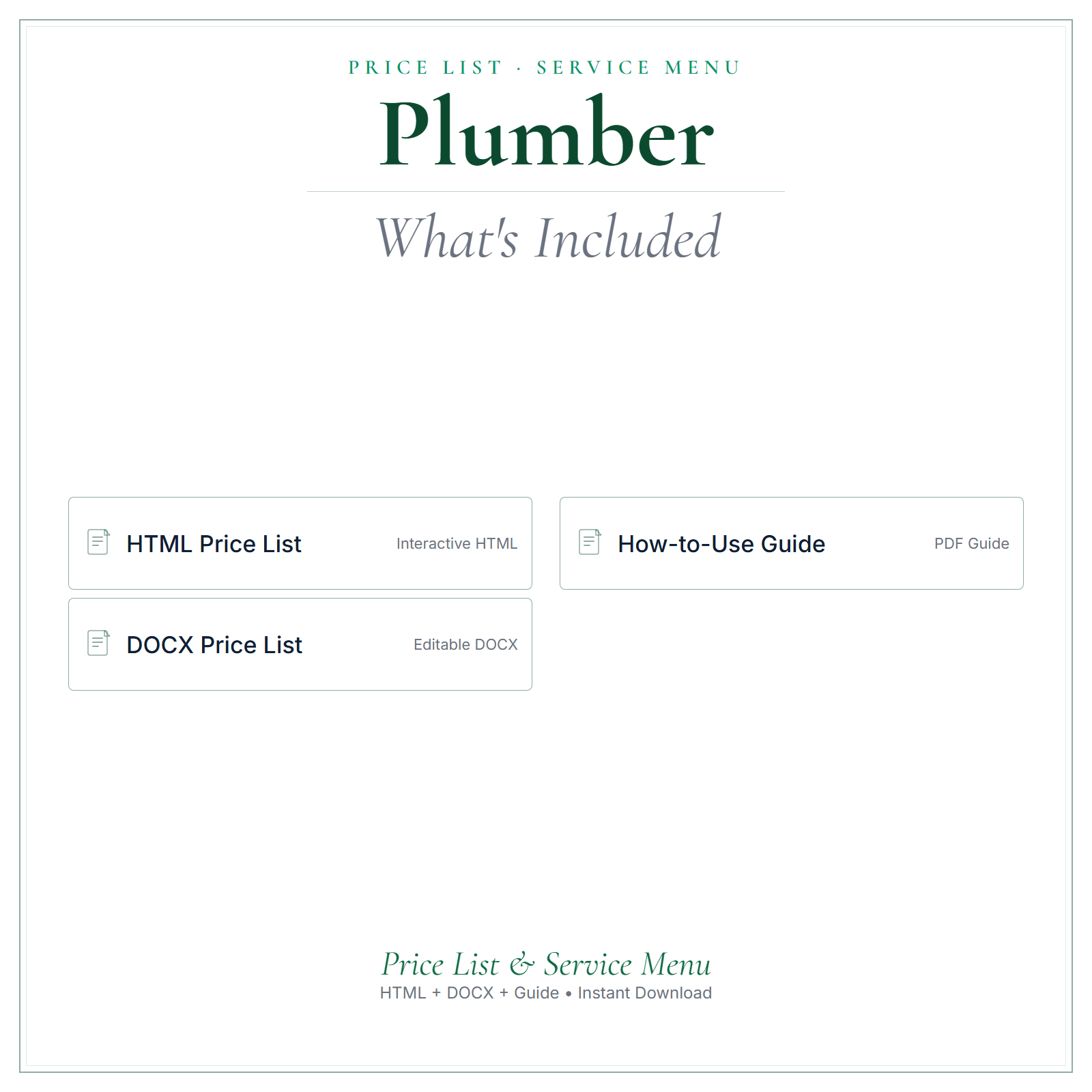 What's included in Plumber Price List & Service Menu