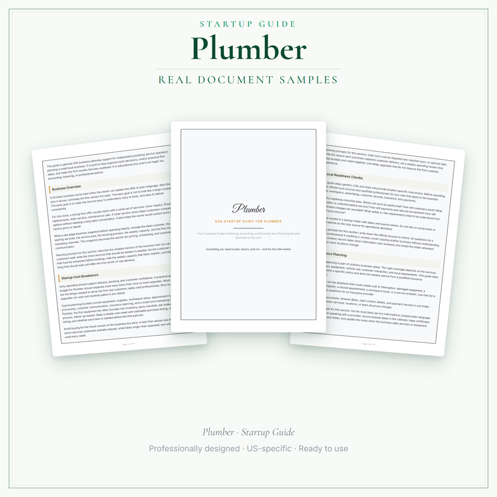 Plumber Startup Guide sample pages