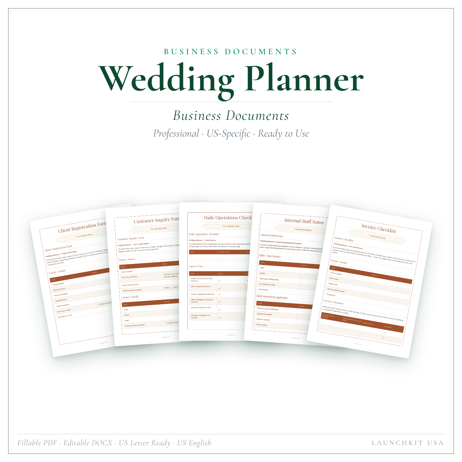 Business Documents for Wedding Planner