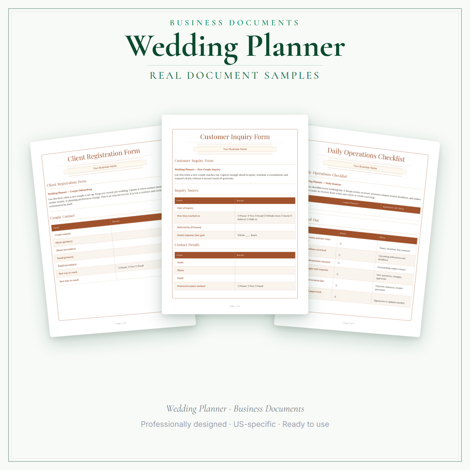 Wedding Planner Business Documents — Premium sample pages