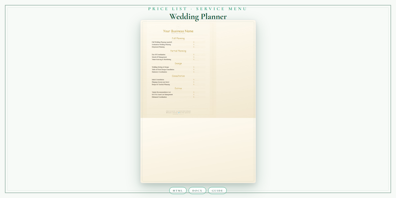 Wedding Planner Price List & Service Menu product preview