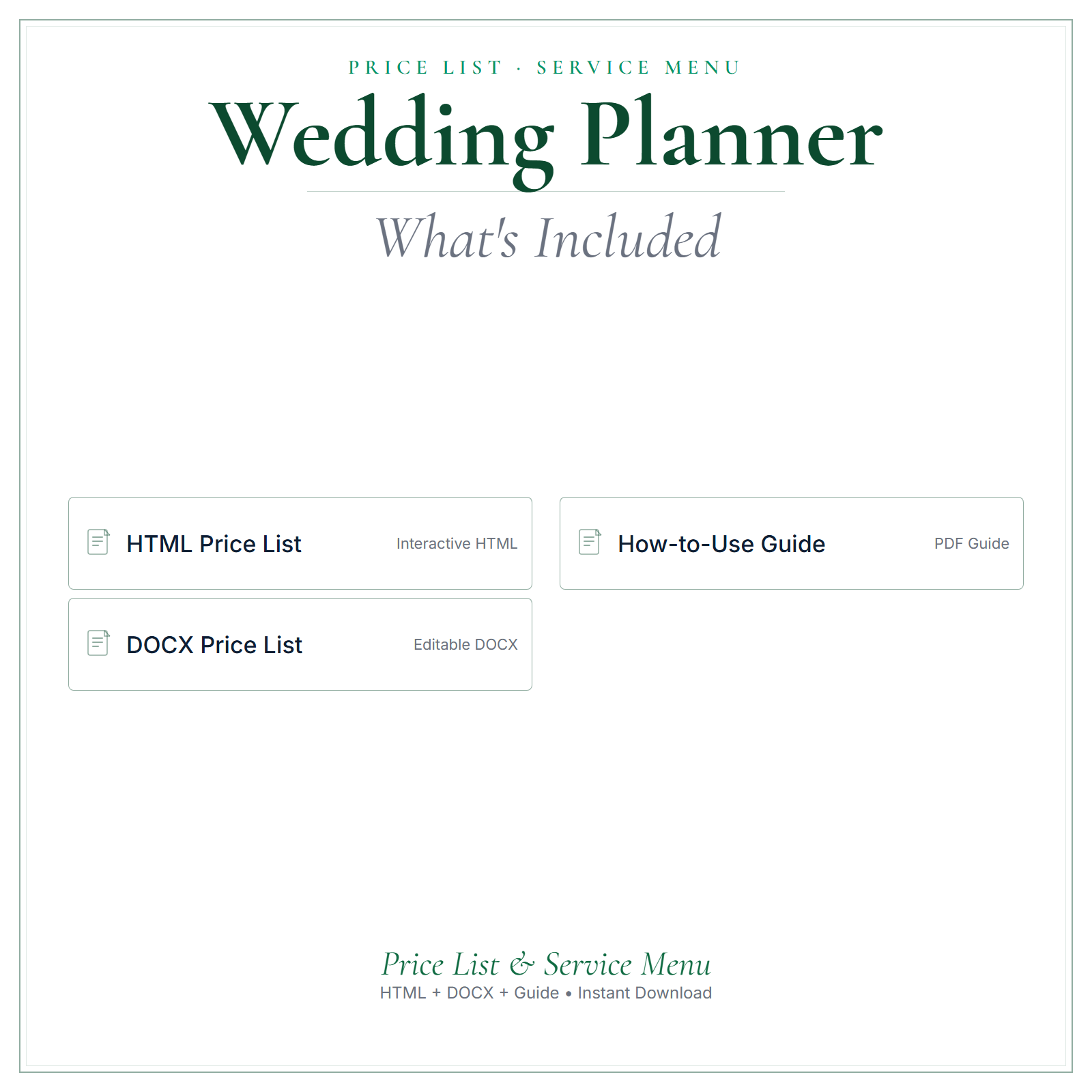 What's included in Wedding Planner Price List & Service Menu